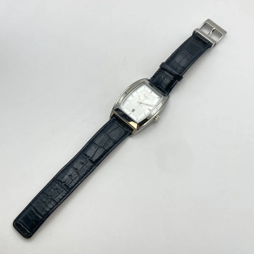 Kenneth Cole Men's Watch Tank Silver Tone Date Textured Dial New Battery 9